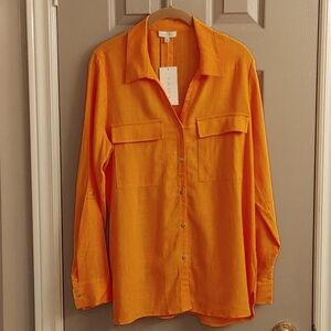 NWT Women's Laura Orange Button Down Shirt Viscose & Linen Blend Size 8